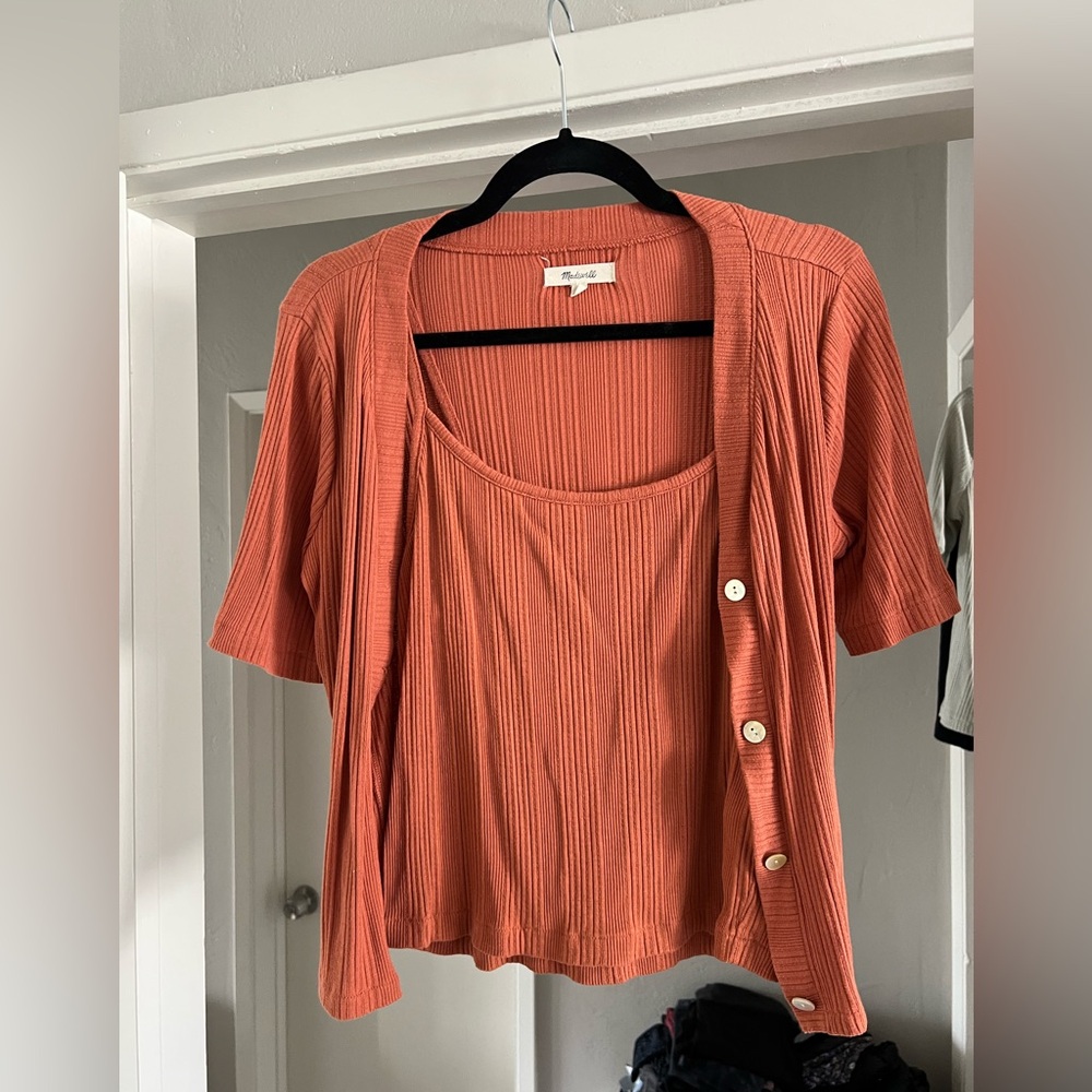 Madewell Tank and Cardigan Set in Salmon